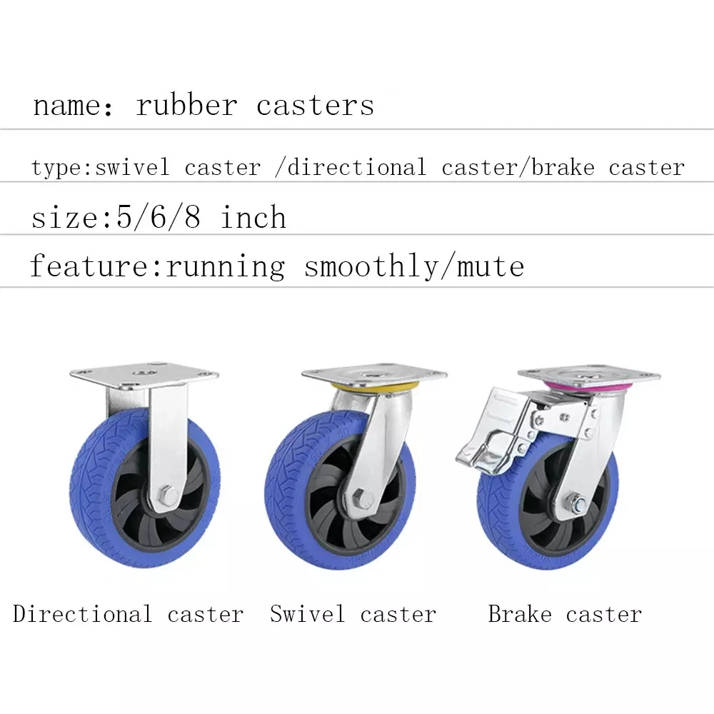 Custom Industrial Caster TPR Rubber Wheels 5 6 8 Inches Heavy Duty Cart Mute Casters Universal Casters Rigid Swivel Brake Caster