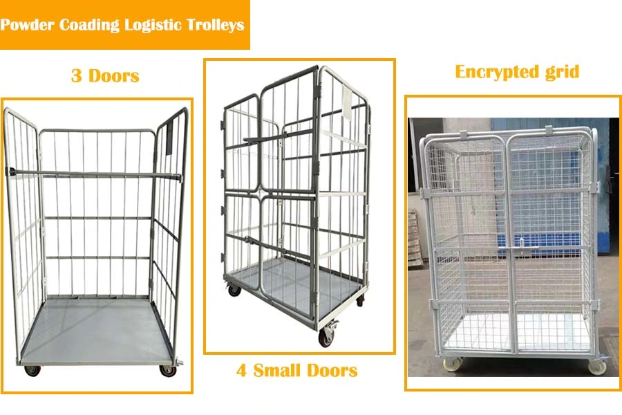 Warehouse 4 Sided Wheel Logistic Heavy Duty Industrial Large Rolling Metal Wire Storage Container Trolley