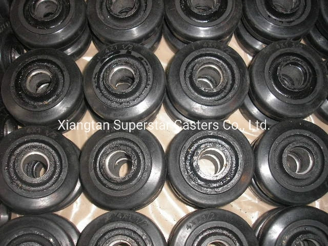 4 5 6 8 Inch High Strength Black Rubber Cast Iron Core Trolley Wheel