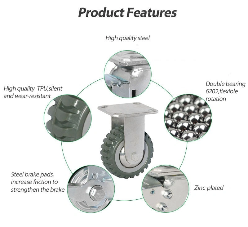 Heavy Duty Rigid Caster with Tyre Veins Large Loading Capacity Wheel