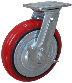 Durable 4 Inch Red PU Medium Duty Trolley Carts Swivel Caster Wheel