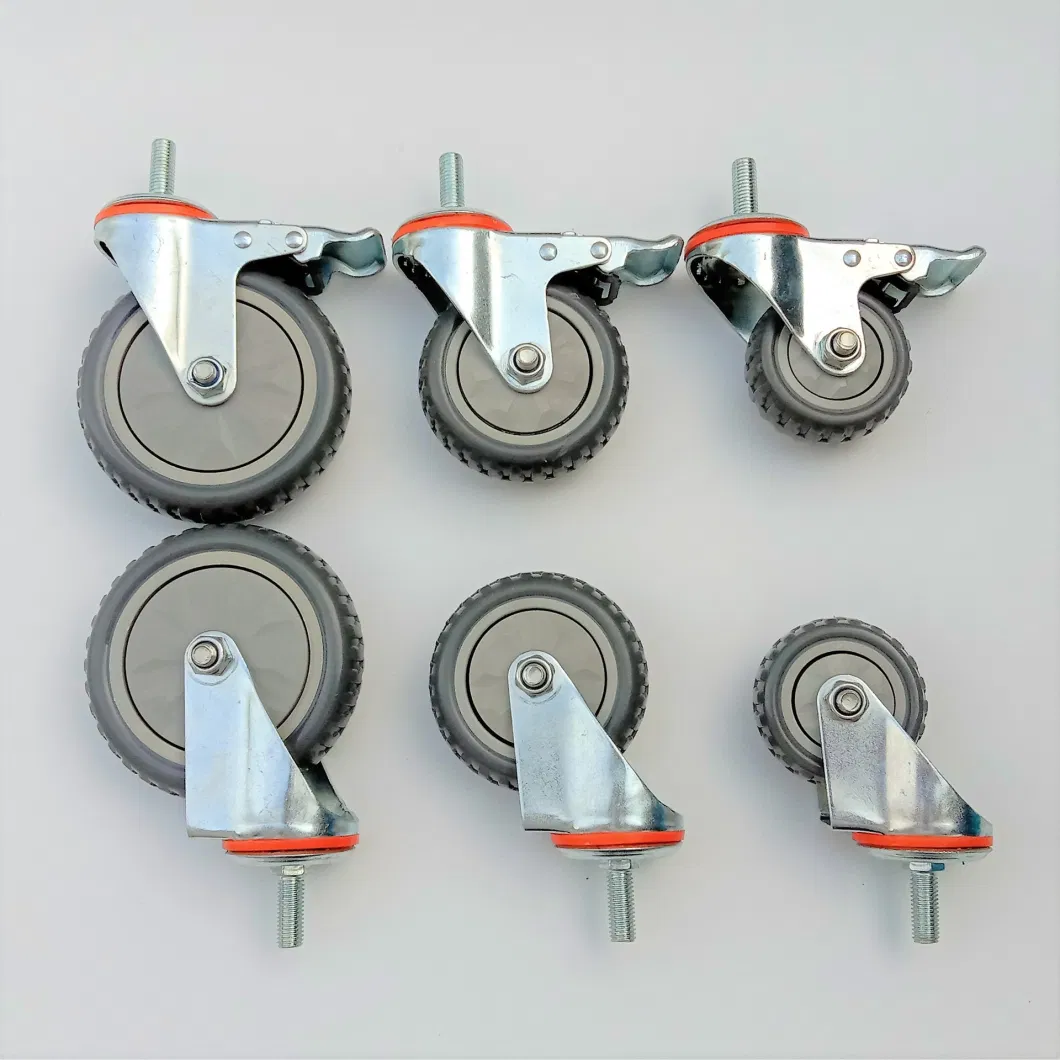 European Industrial Total Lock Brake Threaded Stem Caster with Rubber Castor Wheel