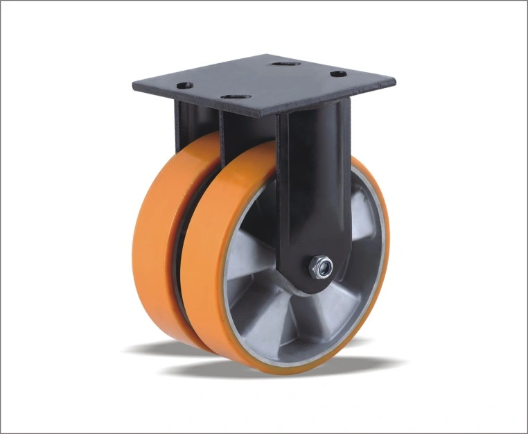 Swivel Caster with PU Wheel Body Made of Grey Cast Iron and a High-Quality Polyurethane Welded Steel Twin Wheel Castors