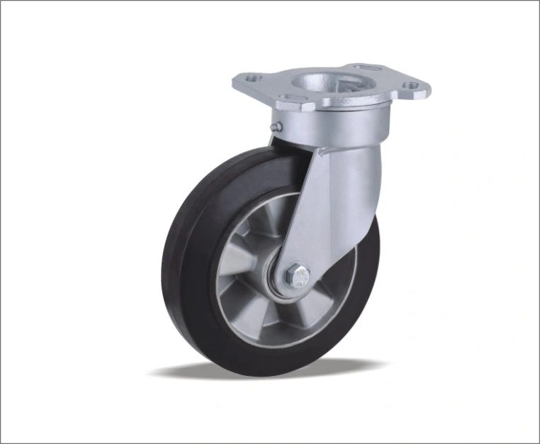 Braked Swivel Caster with Elastic Rubber Wheels Aluminum Core