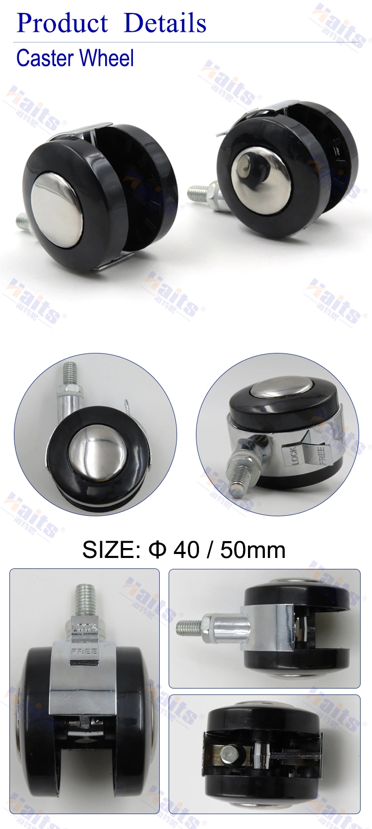 High Quality Pin Style Locking PP Caster Wheels with Brake Caster Wheel for Office Chair Mini Castor Wheels