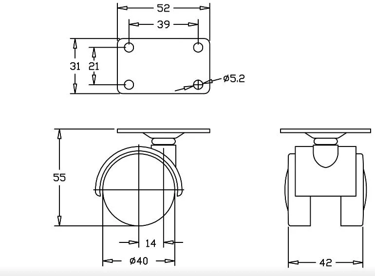 OEM 1.5 Inch Top Plate Swivel Furniture Office Chair Small Twin Plastic Nylon PU Caster Castor Wheel