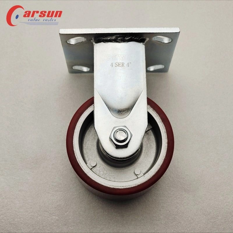 4 Inch Red PU Aluminum Core Polyurethane Trolley Wheel Heavy Duty Industrial Caster Wheels