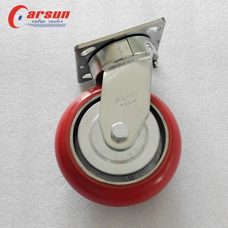 4 Inch Red PU Aluminum Core Polyurethane Trolley Wheel Heavy Duty Industrial Caster Wheels