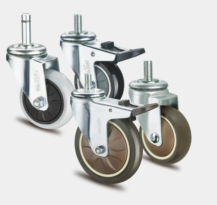 1.5 Inch 2 Inch Swivel Caster Wheels Locking Casters Heavy Duty Metric M8 20mm Threaded Stem TPU Caster