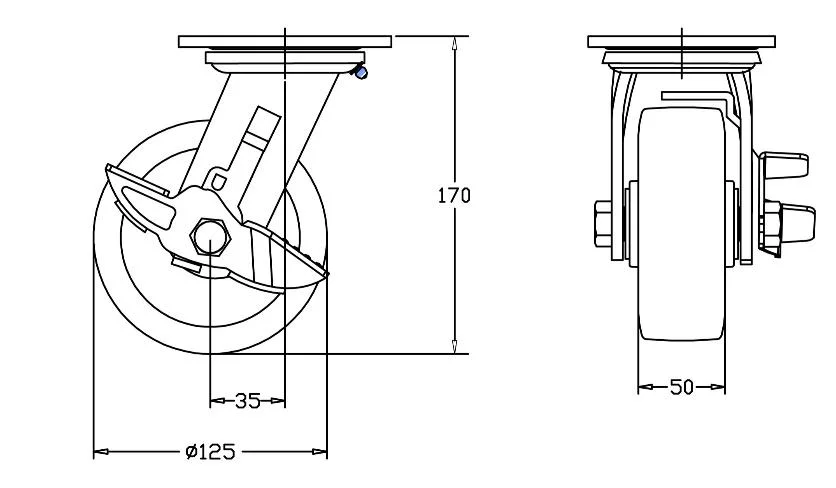 20+Year Factory Industry Heavy Duty 5 Inch Castor Swivel Top Plate PP PU Wheel Caster with Side Brake