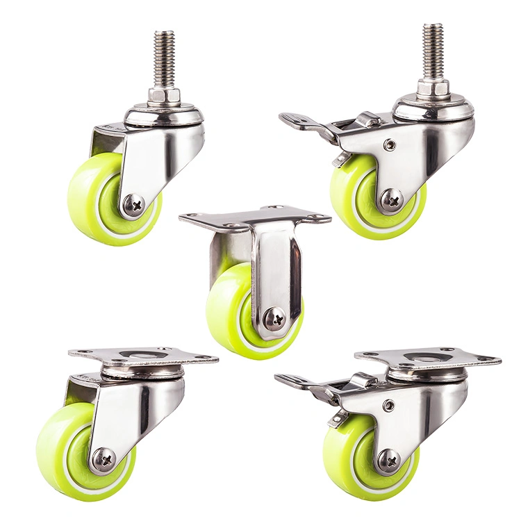 Wbd China Supplier 1.5 2 Inch Stainless Light Duty Green Color Mini Swivel Caster Wheels with Brake