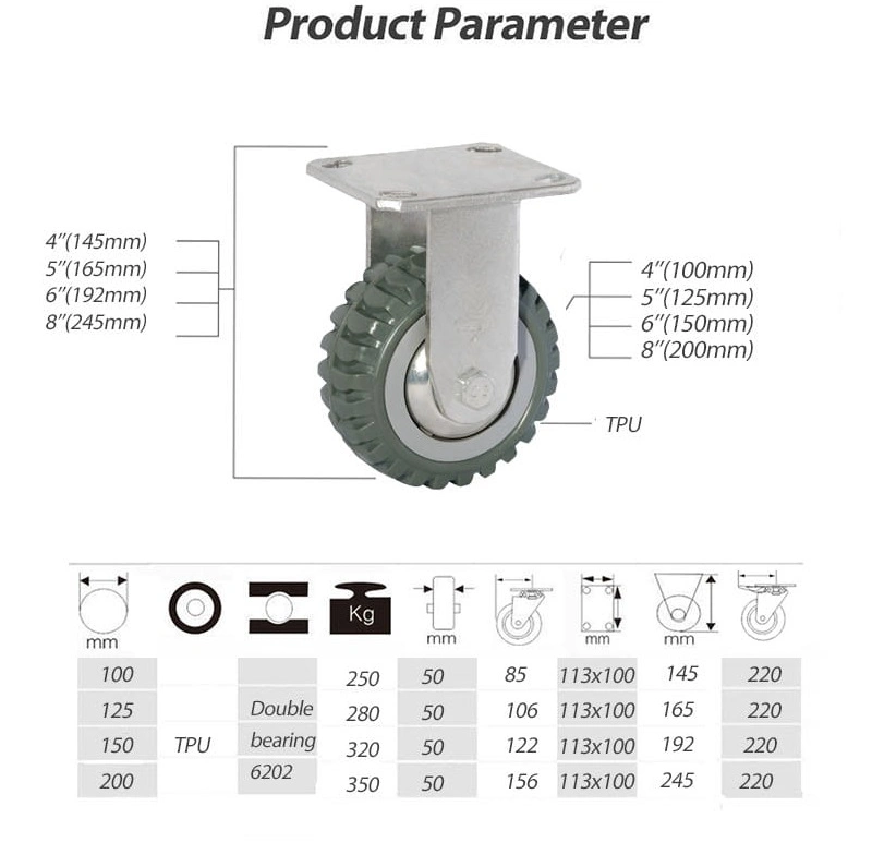 Heavy Duty Rigid Caster with Tyre Veins Large Loading Capacity Wheel