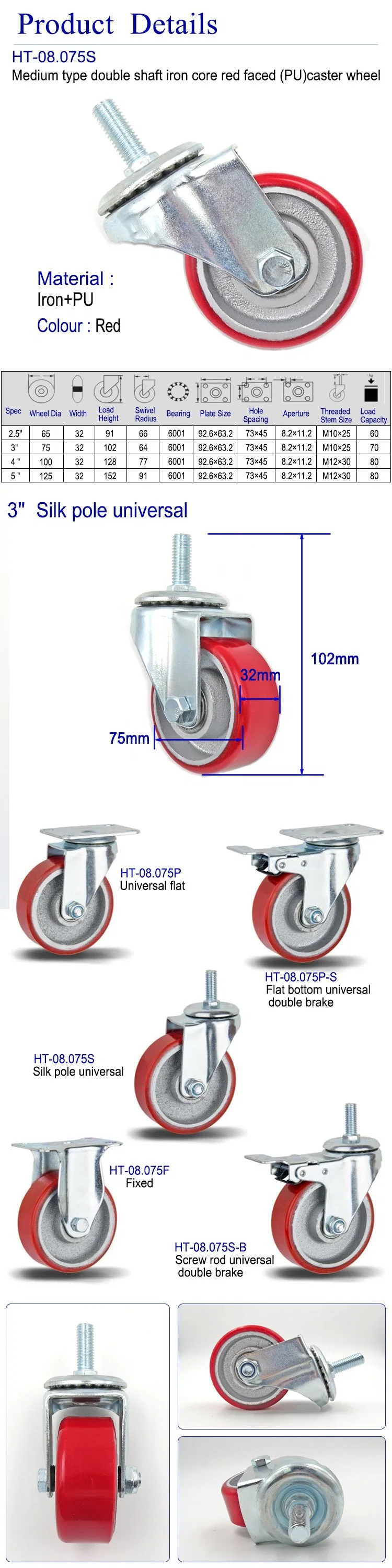 Stem Style Screw Installation Heavy Duty Industrial Caster