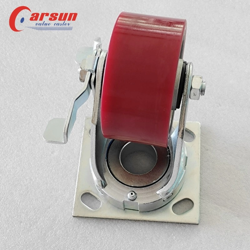 4 Inch Red PU Aluminum Core Polyurethane Trolley Wheel Heavy Duty Industrial Caster Wheels
