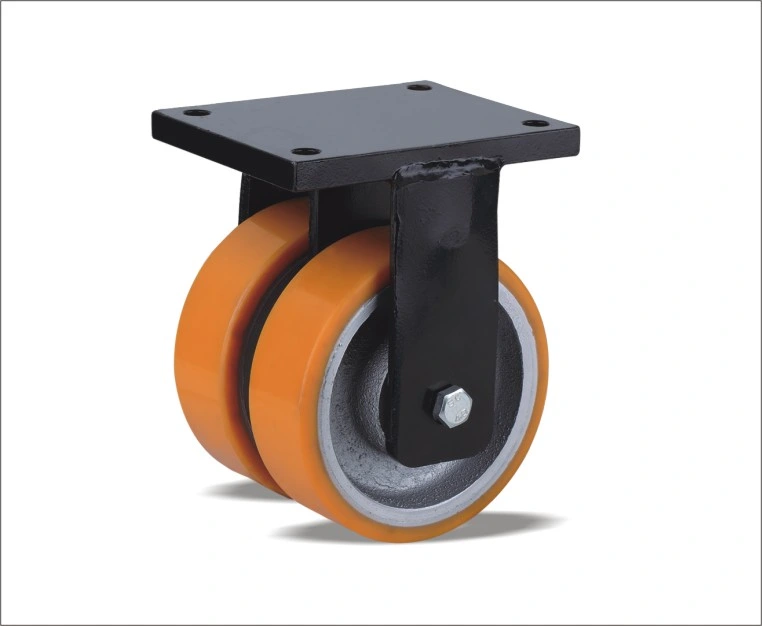 Swivel Caster with PU Wheel Body Made of Grey Cast Iron and a High-Quality Polyurethane Welded Steel Twin Wheel Castors