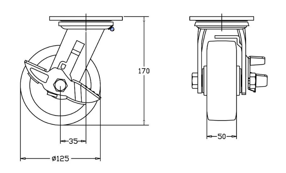 Factory Heavy Duty Industrial Caster 6 Inch Plate White Nylon Trolley Castor Wheel with Brake