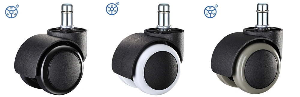 Wbd 2 2.5 Inch White Swivel Stem PU Furniture Chairs Caster Wheel for Office Small Cabinets Baby Beds
