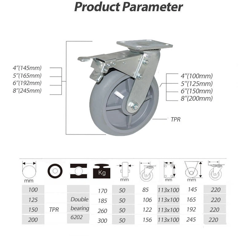 Hot Sale Trolley Cart Universal Wheel Heavy Duty Industrial Silent TPR Caster