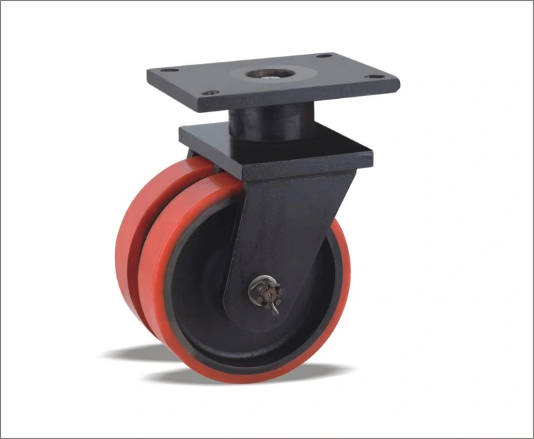 Swivel Caster with PU Wheel Body Made of Grey Cast Iron and a High-Quality Polyurethane Welded Steel Twin Wheel Castors