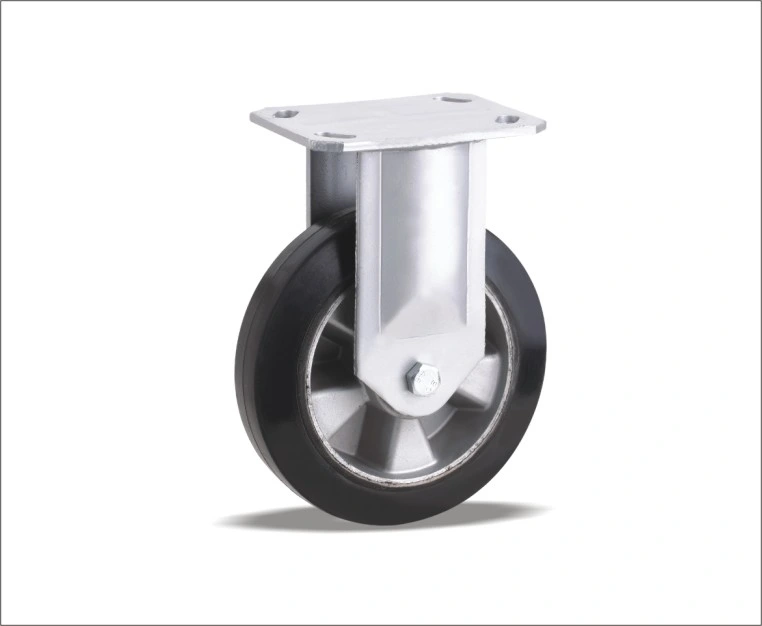 Braked Swivel Caster with Elastic Rubber Wheels Aluminum Core