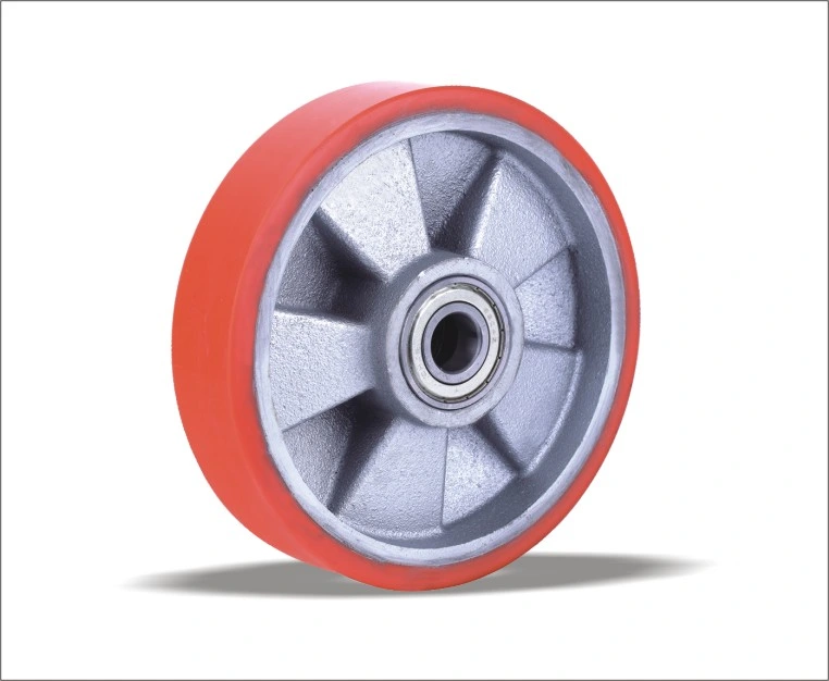 Heavy Duty Cast Iron Wheels with Plain Roller Bearing Polyurethane Wheel