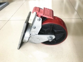 6 Inch Red PU Heavy Duty High Quality Swivel Caster with Total Locking