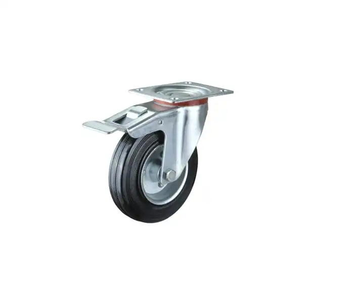 Factory Medium Duty 5 Inch Swivel Plate Cast Iron Rubber Trolley Caster Wheel with Brake