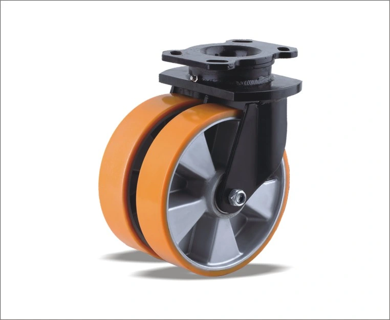 Swivel Caster with PU Wheel Body Made of Grey Cast Iron and a High-Quality Polyurethane Welded Steel Twin Wheel Castors