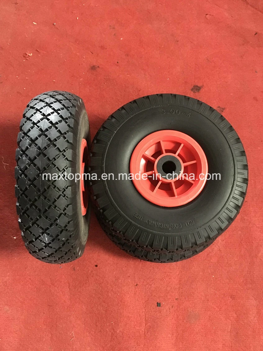 Maxtop 3.00-4 Heavy Duty Solid Rubber Flat Free PU Foamtrolley Wheel