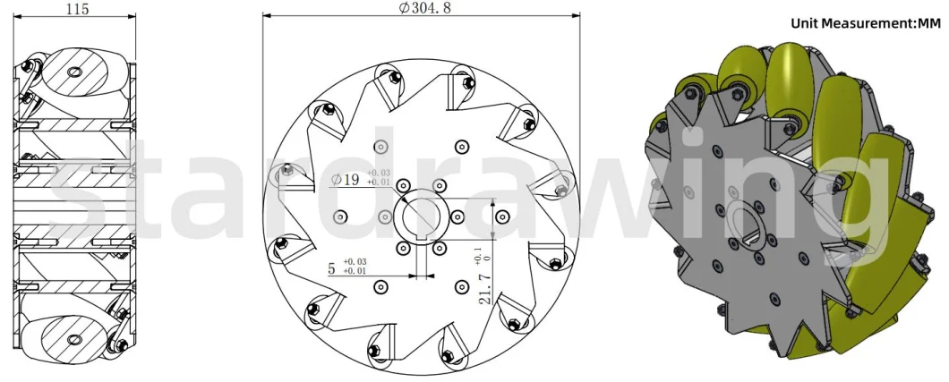 Stardrawing 12inch 305mm Industrial Heavy Duty Mecanum Wheel for Robot Stainless Steel