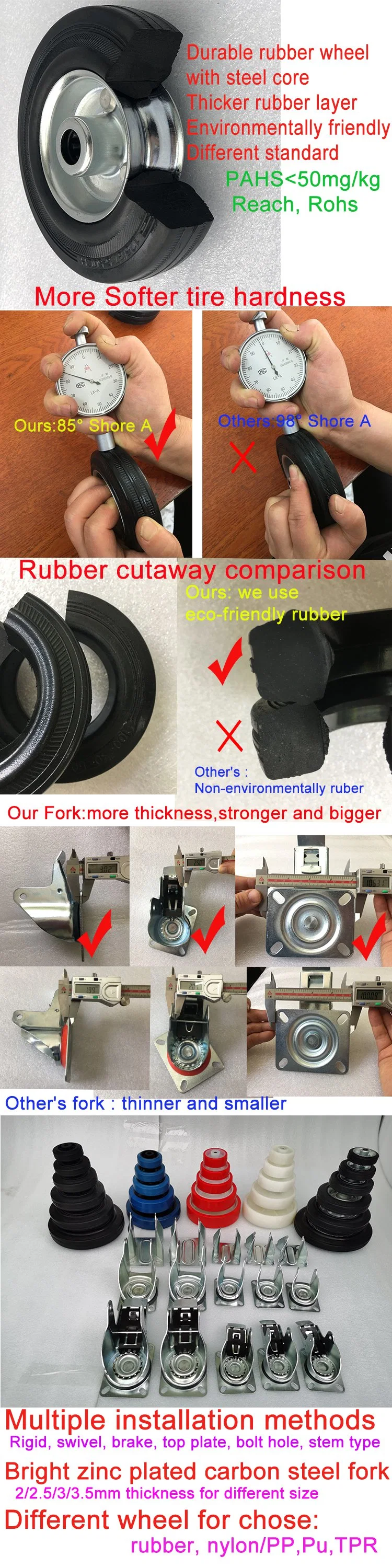 European Style Roller Bearing Rubber Wheel Industrial Caster