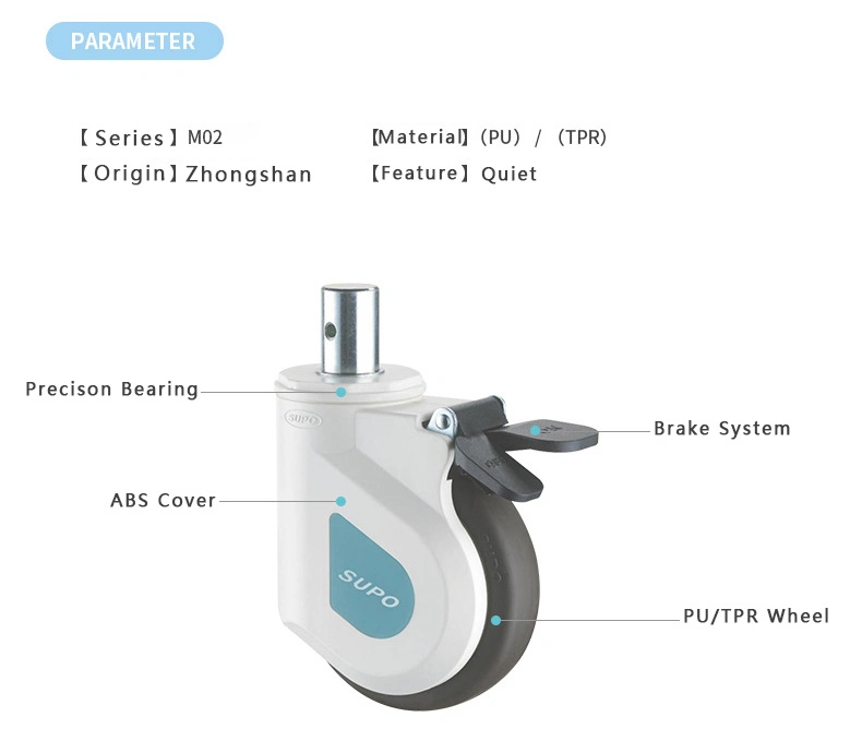 Plastic Cover Medical Caster with Brake 5&quot; Medical Caster Wheel Castor for Cart