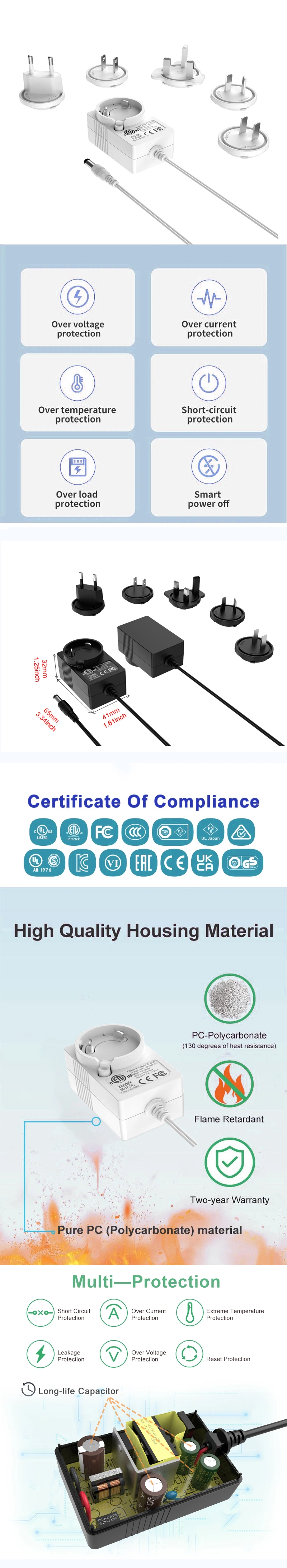 5V 12V 24V 48V 500AMP 1A 2A 4A Interchangeable Power Adapter Factory Pirce Free Sample Power Adaptor Factory Manufacture Directly Supply 13 Years Factory