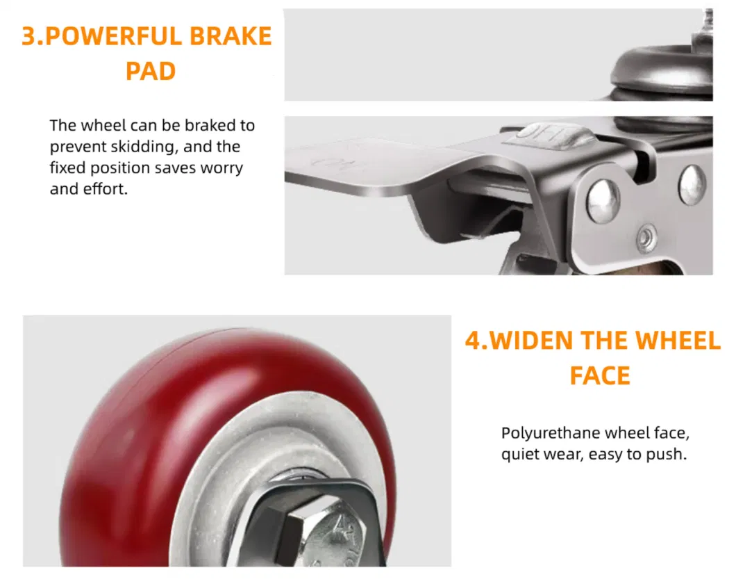 Wholesale Professional Replacement Rueda Industrial Silent Wear-Resistant PU Caster Wheels with Brake