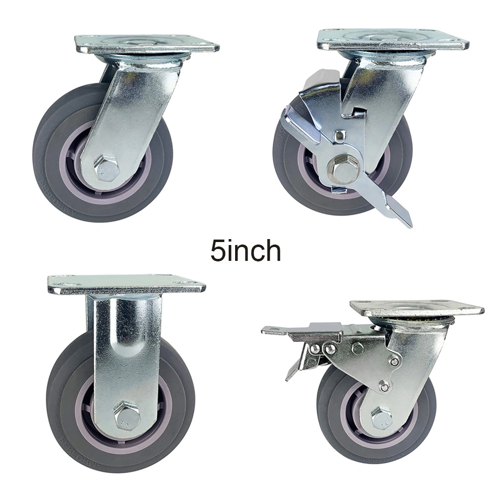 4 5 6 8 Inch Wear Resistant Locking TPR Thermoplastic Rubber Heavy Duty Caster Wheels Colson Caster for Flower Trolley
