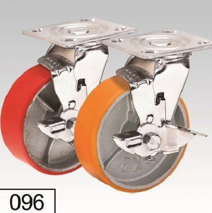 4/5/6/8 Inch Red PU Tread Swivel Brake Plate Top Caster/ Trolley Wheel