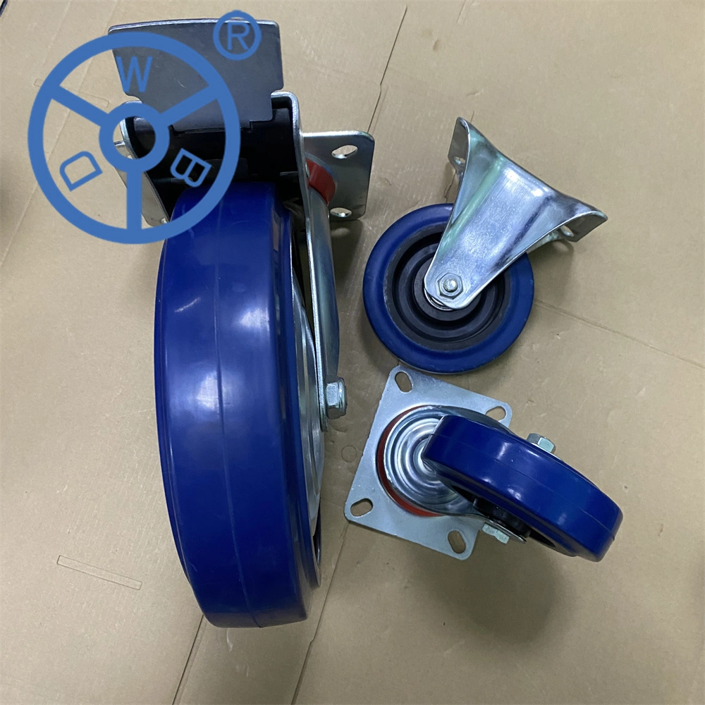 Wbd 5 Inch Swivel Blue Roller Bearing Zinc Plated Swivel Head Wheels Elastic Rubber Casters