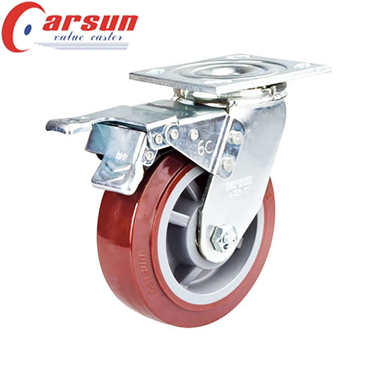 Polyurethane Industrial Castors 4 Inches Heavy Duty Swivel PU Caster Wheel with Metal Brake
