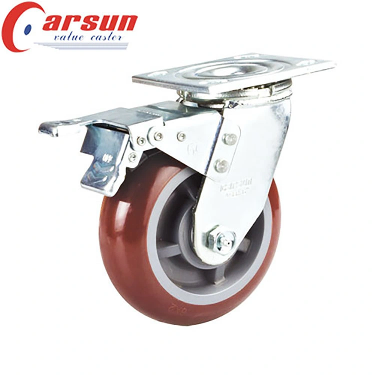 Polyurethane Industrial Castors 4 Inches Heavy Duty Swivel PU Caster Wheel with Metal Brake