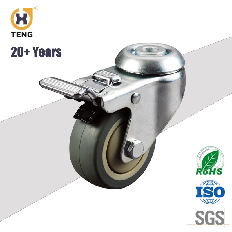 Industry Medium Duty 3 Inch Swivel Bolt Hole TPR Caster with Metal Brake