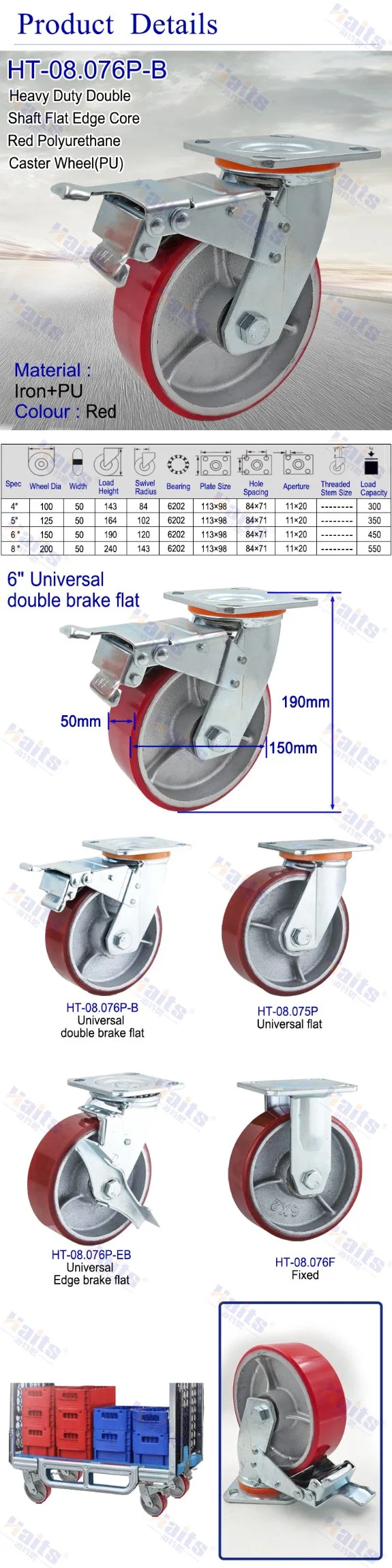 Manufacturer 3 Ton PU Iron Injection Adjustable Industrial Caster Wheels