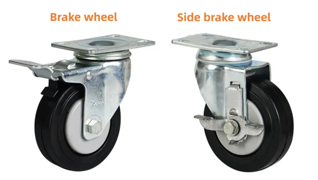 Hand Truck Trolley Swivel Brake Plate Rubber Wheels Heavy Duty Casters