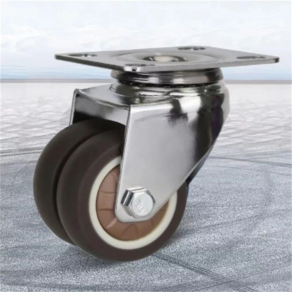 TPR Rubber Double Wheel Furniture Caster Universal Wheel Rigid Swivel Brake Castors Factory Industrial Casters with Threaded Stem