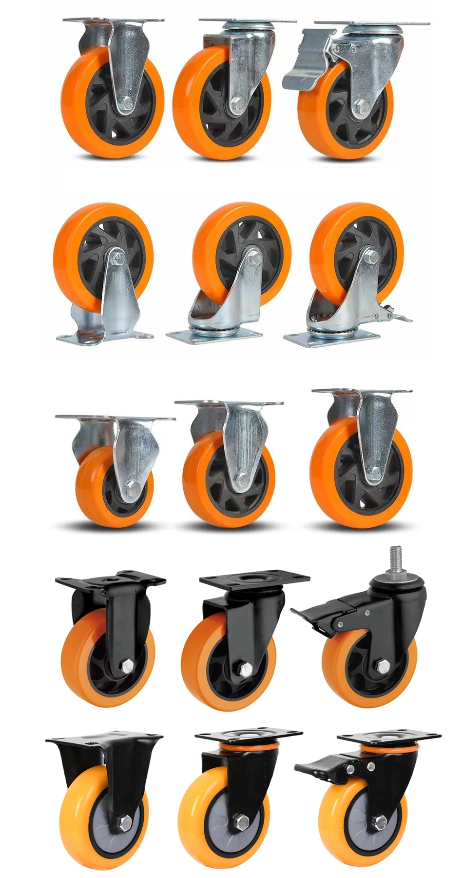 2inch 2.5inch 3inch 4inch 5inch 130kg Orange PVC/PU Industrial Rotary Trolley Caster Swivel Caster Wheel