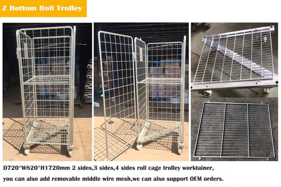 Warehouse 4 Sided Wheel Logistic Heavy Duty Industrial Large Rolling Metal Wire Storage Container Trolley