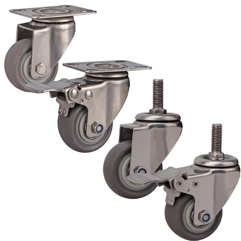 40mm 50mm Threaded Stem PC Stainless Steel Small Caster Wheels for Furniture