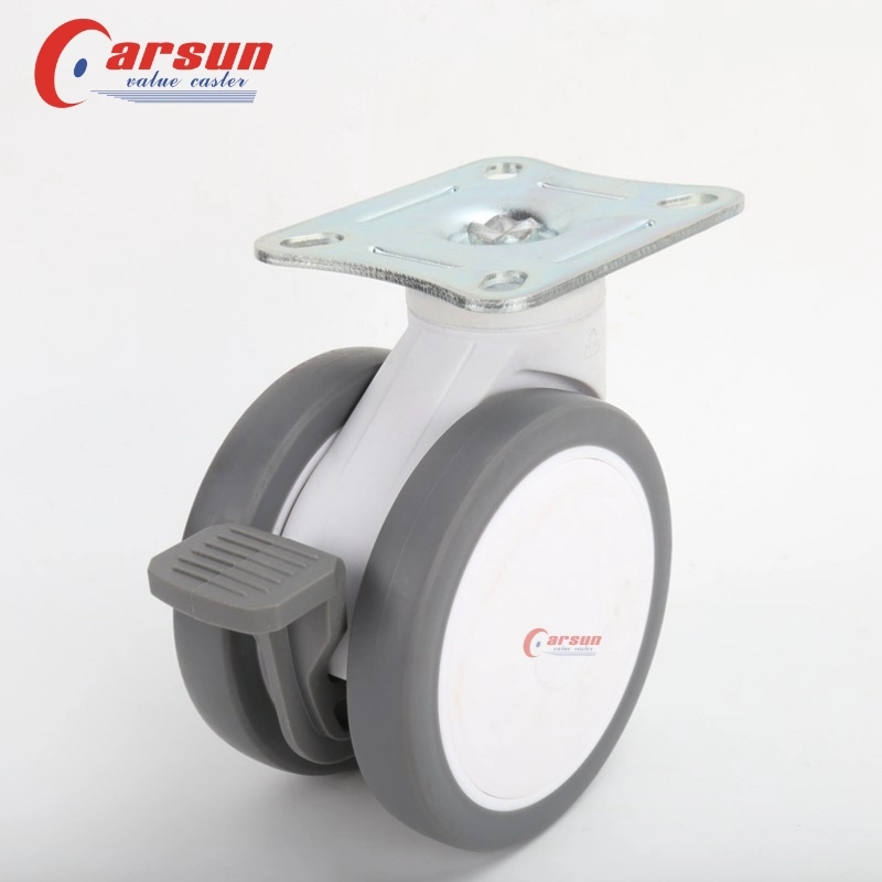 3/4/5inch TPR Double Wheels Medical Casters Hospital Bed Casters Swivel Casters for Medical Equipment and Instruments