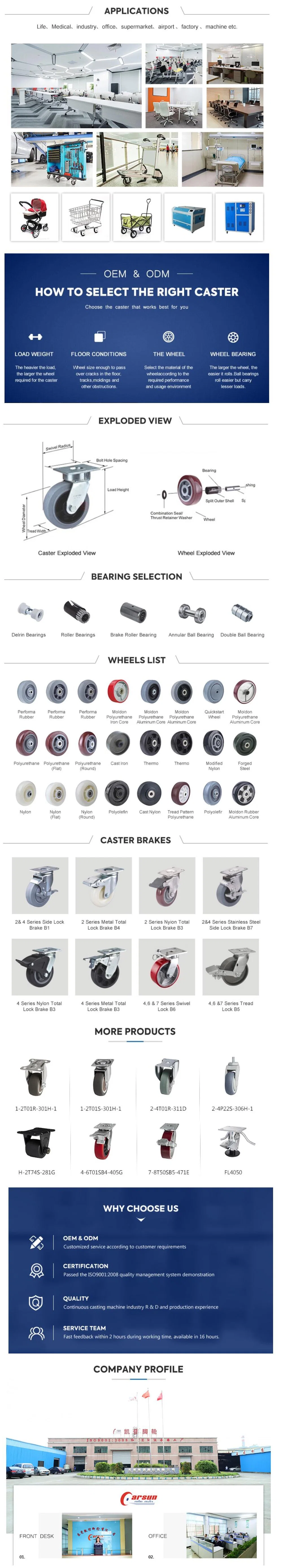 Polyurethane Industrial Castors 4 Inches Heavy Duty Swivel PU Caster Wheel with Metal Brake