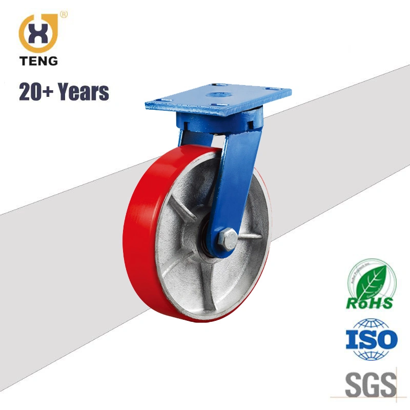 OEM China Manufacturer Industry Super Heavy Duty 6 Inch Swivel Top Plate Cast Iron PU Castor Trolley Wheel Caster