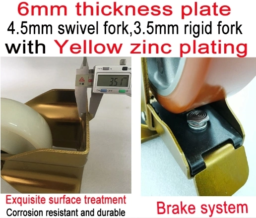 2024 New Design 6inch Strengthen Nylon Wheel Yellow Zinc Plating Caster Housing 150mm Swivel with Brake Type 5&quot; 6&quot; 8&quot; Heavy Duty Castor